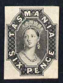 Tasmania 1858 6d cut down die proof in black on thick card fine and scarce, as SG type 7, stamps on , stamps on  stamps on tasmania 1858 6d cut down die proof in black on thick card fine and scarce, stamps on  stamps on  as sg type 7