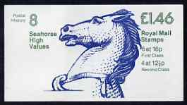 Great Britain 1981-85 Postal History series #08 (Seahorse High Values) £1.46 booklet complete with cyl number in margin at left SG FO1A, stamps on postal, stamps on stamp on stamp, stamps on seahorses, stamps on stamponstamp