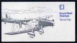 Great Britain 1979-81 Military Aircraft #3 (Hawker Fury & HP Heyford) £1.00 folded booklet with cyl number in margin at left SG FH3A, stamps on aviation, stamps on hawker, stamps on hp