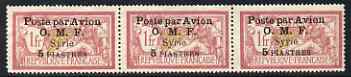 Syria 1922 5p on 1p strip of 3 unused (no gum) SG91