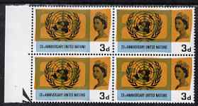 Great Britain 1965 United Nations 3d two matched blocks of 4 showing fine shades of blue, unmounted mint, stamps on , stamps on  stamps on united nations