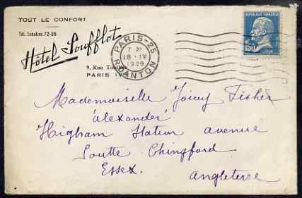 France 1929 commercial cover to England from Hotel Loufflot complete with contents (with Hotel heading), stamps on , stamps on  stamps on hotels, stamps on  stamps on advertising