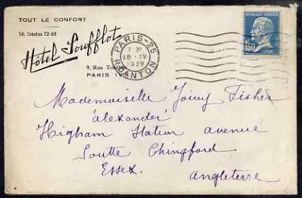 France 1929 commercial cover to England from Hotel Loufflot complete with contents (with Hotel heading)