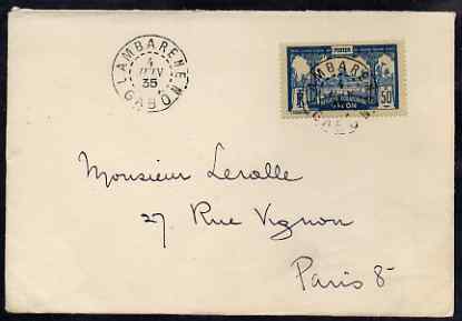 Gabon 1935 commercial cover to Paris bearing 50c view tied Lambarene, stamps on , stamps on  stamps on tourism