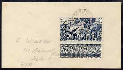 Guadeloupe 1946 (?) cover to USA bearing SG206 (Koufra), stamps on tourism