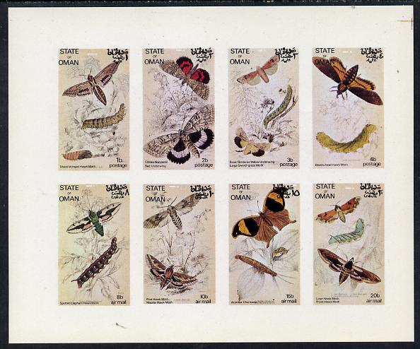 Oman 1972 Moths (Sharpwinged Hawk Moth etc) imperf  set of 8 values (1b to 20b) unmounted mint, stamps on , stamps on  stamps on butterflies