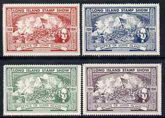 Cinderella - United States 1934 Long Island Stamp Club Show set of 4 perf labels mounted mint, stamps on cinderella, stamps on stamp exhibitions