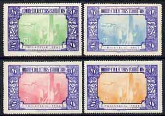 Cinderella - United States 1934 New York Hobby Collectos' Exhibition set of 4 perf labels mounted mint, stamps on , stamps on  stamps on cinderella, stamps on  stamps on stamp exhibitions, stamps on  stamps on aviation