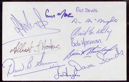 Great Britain 1969 unused 4d postal card reverse having been signed by all 10 members of the Red Devils Parachute team, stamps on parachutes
