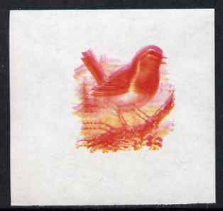 Calf of Man 1973 Birds - Robin 10m imperf proof in magenta & yellow only, the magenta being doubled, on gummed paper, unmounted mint as Rosen CA257, stamps on birds, stamps on robins, stamps on scouts