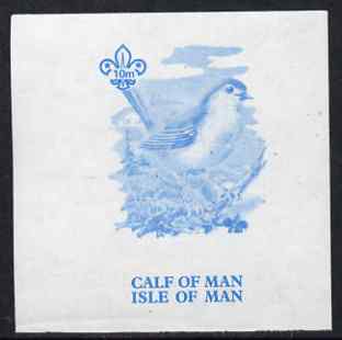 Calf of Man 1973 Birds - Robin 10m imperf proof in blue only on gummed paper (minor wrinkles), unmounted mint as Rosen CA257, stamps on , stamps on  stamps on birds, stamps on  stamps on robins, stamps on  stamps on scouts