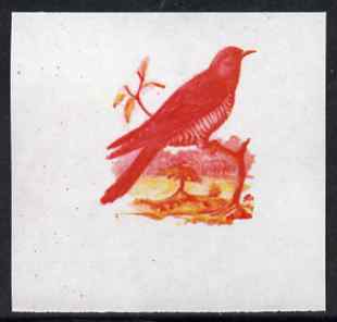 Calf of Man 1973 Birds - Cuckoo 12m imperf proof in magenta & yellow only on gummed paper, unmounted mint as Rosen CA258, stamps on birds, stamps on cuckoo, stamps on scouts
