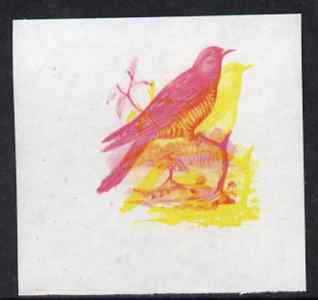 Calf of Man 1973 Birds - Cuckoo 12m imperf proof in magenta & yellow only, the two colours out of register, on gummed paper, unmounted mint as Rosen CA258, stamps on , stamps on  stamps on birds, stamps on  stamps on cuckoo, stamps on  stamps on scouts