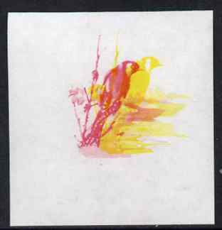 Calf of Man 1973 Birds - Goldfinch 45m imperf proof in magenta & yellow only, the two colours out of register, on gummed paper, unmounted mint as Rosen CA265, stamps on birds, stamps on goldfinch, stamps on scouts