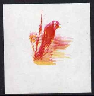 Calf of Man 1973 Birds - Goldfinch 45m imperf proof in magenta & yellow only, the magenta being doubled, on gummed paper, unmounted mint as Rosen CA265, stamps on birds, stamps on goldfinch, stamps on scouts