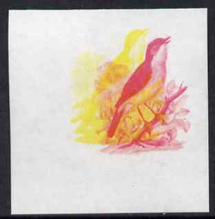 Calf of Man 1973 Birds - Nightingale 50m imperf proof in magenta & yellow only, the two colours out of register, on gummed paper, unmounted mint as Rosen CA266, stamps on birds, stamps on nightingale, stamps on scouts