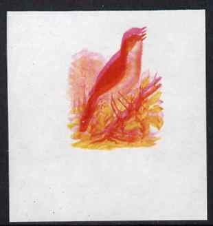 Calf of Man 1973 Birds - Nightingale 50m imperf proof in magenta & yellow only, the magenta being doubled, on gummed paper, unmounted mint as Rosen CA266, stamps on birds, stamps on nightingale, stamps on scouts