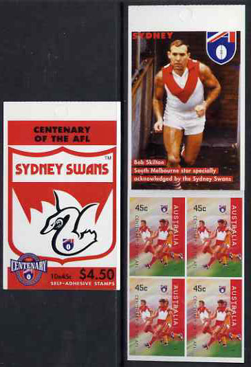 Australia 1996 Centenary of Australian Football League $4.50 booklet - Sydney Swans, complete and fine SG SB95, stamps on , stamps on  stamps on sport, stamps on  stamps on football, stamps on  stamps on australian rules football, stamps on  stamps on swans