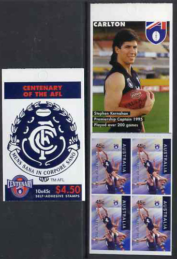 Australia 1996 Centenary of Australian Football League $4.50 booklet - Carlton Blues, complete and fine SG SB96, stamps on , stamps on  stamps on sport, stamps on  stamps on football, stamps on  stamps on australian rules football, stamps on  stamps on 