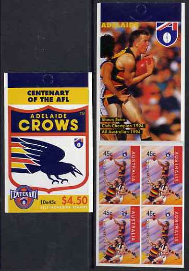 Australia 1996 Centenary of Australian Football League $4.50 booklet - Adelaide Crows, complete and fine SG SB97, stamps on sport, stamps on football, stamps on australian rules football, stamps on crows