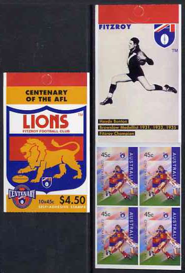 Australia 1996 Centenary of Australian Football League $4.50 booklet - Fitzroy Lions, complete and fine SG SB98, stamps on , stamps on  stamps on sport, stamps on  stamps on football, stamps on  stamps on australian rules football, stamps on  stamps on lions