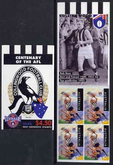 Australia 1996 Centenary of Australian Football League $4.50 booklet - Collingwood Magpies, complete and fine SG SB102, stamps on , stamps on  stamps on sport, stamps on  stamps on football, stamps on  stamps on australian rules football, stamps on  stamps on magpies