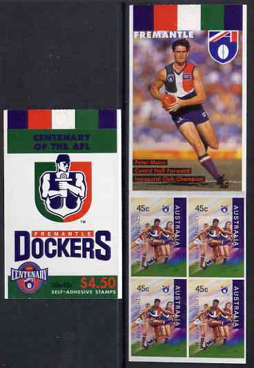 Australia 1996 Centenary of Australian Football League $4.50 booklet - Freemantle Dockers, complete and fine SG SB103, stamps on , stamps on  stamps on sport, stamps on  stamps on football, stamps on  stamps on australian rules football, stamps on  stamps on 