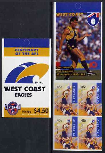 Booklet - Australia 1996 Centenary of Australian Football League $4.50 booklet - West Coast Eagles, complete and fine SG SB105, stamps on sport, stamps on football, stamps on australian rules football, stamps on eagles