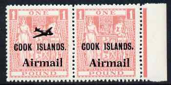 Cook Islands 1966 Air A31 pink horizontal pair, one stamp with Aeroplane omitted, unmounted mint SG 193/3a, stamps on , stamps on  stamps on aviation