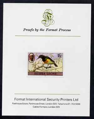 Sierra Leone 1983 Sunbird 2c (with 1983 imprint) imperf proof mounted on Format International proof card as SG SG 761, stamps on , stamps on  stamps on birds