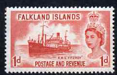 Falkland Islands 1955-57 RMS Fitzroy 1d from def set unmounted mint, SG 188, stamps on , stamps on  stamps on ships