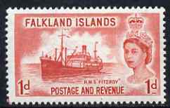 Falkland Islands 1955-57 RMS Fitzroy 1d from def set mounted mint, SG 188, stamps on ships