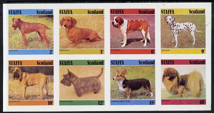 Staffa 1978 Dogs (Irish Setter, Dachshund, St Bernard etc) imperf set of 8 values (2p to 40p) unmounted mint, stamps on , stamps on  stamps on animals  dogs    setter     dachshund     st bernard      dalmation    bloodhound     terrier   pekingese    corgi