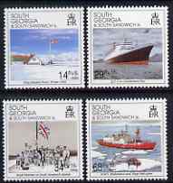 South Georgia & the South Sandwich Islands 1992 10th Anniversary of Liberation perf set of 4 unmounted mint, SG 218-221, stamps on ships, stamps on helicopters, stamps on militaria, stamps on flags