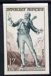 France 1953 Figaro by Beaumarchais 12f from (National Industries set) IMPERF unmounted mint as SG 1164 (Yv 957), stamps on , stamps on  stamps on literature, stamps on  stamps on theatre, stamps on  stamps on costumes, stamps on  stamps on fashion