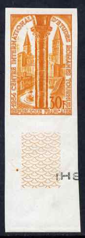 France 1954 Conference of Romanesque Studies IMPERF colour trial in orange unmounted mint as SG 1213 (Yv 986), stamps on architecture