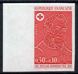 France 1972 Red Cross Fund - Doctors (Nicholas Desgenettes - Military Physician) IMPERF colour trial in red unmounted mint as SG 1979 (Yv 1735), stamps on , stamps on  stamps on medical, stamps on  stamps on militaria, stamps on  stamps on medals