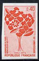 France 1972 20th Anniversary of Post Office Employees Blood Donors Association IMPERF single unmounted mint, as SG 1966 (Yv 1716), stamps on , stamps on  stamps on medical, stamps on  stamps on hearts, stamps on  stamps on postal, stamps on  stamps on trees