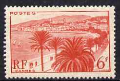 France 1946-48 Cannes 6f unmounted mint, SG 977, stamps on , stamps on  stamps on tourism, stamps on  stamps on trees, stamps on  stamps on sailing