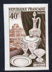 France 1953 Porcelain & Cut-glass 40f (from National Industries set) IMPERF unmounted mint as SG 1168 (Yv 972), stamps on , stamps on  stamps on porcelain, stamps on  stamps on glass, stamps on  stamps on pottery