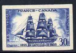 France 1955 Centenary of Voyage of La Capricieuse (sail warship) IMPERF unmounted mint as SG 1261 (Yv 1035), stamps on , stamps on  stamps on ships