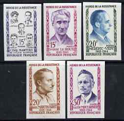France 1959 Heroes of the Resistance (3rd issue) set of 5 IMPERF unmounted mint, as SG 1418-22 (Yv 1198-1202), stamps on , stamps on  stamps on personalities, stamps on  stamps on  ww2 , stamps on  stamps on 
