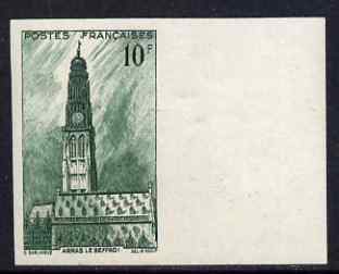 France 1943 The Belfry, Arras Town Hall imperf unmounted mint, as SG 771 (Yv 567), stamps on architecture, stamps on bells