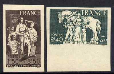 France 1943 Prisoners Families Relief Fund set of 2 imperf unmounted mint, as SG 789-90 (Yv 585-86), stamps on horses, stamps on flowers, stamps on farming
