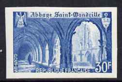 France 1949-51 St Wandrille Abbey 30f imperf unmounted mint (from Views set), as SG 1067 (Yv 888), stamps on religion, stamps on abbeys, stamps on arms, stamps on heraldry, stamps on architecture