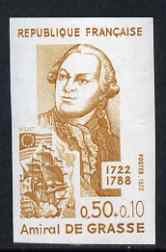 France 1972 Red Cross Fund - Admiral Francois de Grasse imperf unmounted mint, as SG 1955 (Yv 1727), stamps on red cross, stamps on ships, stamps on personalities