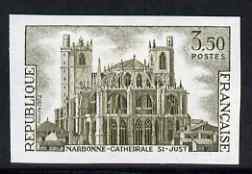 France 1972 St Just Cathedral, Narbonne 3.50f one colour imperf unmounted mint (from Tourist Publicity set), as SG 1961 (Yv 1713), stamps on architecture, stamps on churches, stamps on cathedrals