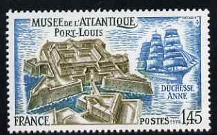 France 1976 Atlantic Museum, Port Louis unmounted mint SG 2149, stamps on ships, stamps on museums