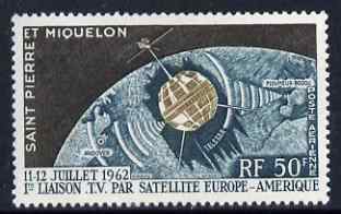 St Pierre & Miquelon 1962 Air First Transatlantic Television Satellite Link unmounted mint, SG 421, stamps on , stamps on  stamps on space, stamps on  stamps on communications