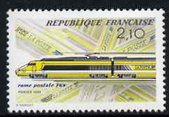 France 1984 Inauguration of TGV High-speed Paris-Lyon Mail Service unmounted mint, SG 2641, stamps on railways, stamps on postal